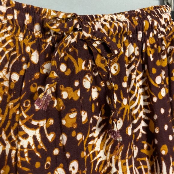 Batik Lounge Pants Brown Abstract Pattern Stretch Waist Ankles Boho Hippie - Picture 11 of 12